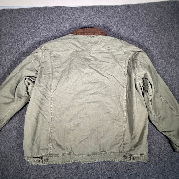 WOOLRICH Sherpa Lined Canvas Field Jacket Mens XXL Green Corduroy Collar - Picture 6 of 9